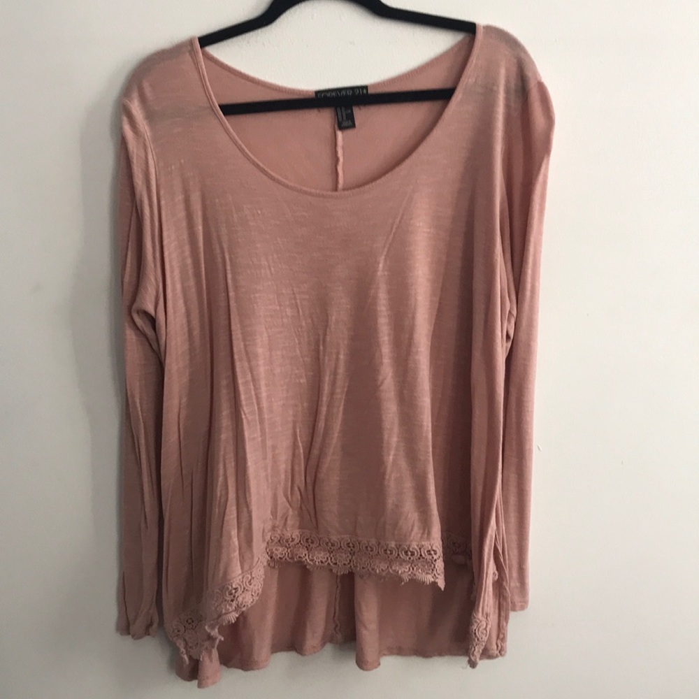 Pink long sleeve shirt with embellished bottom